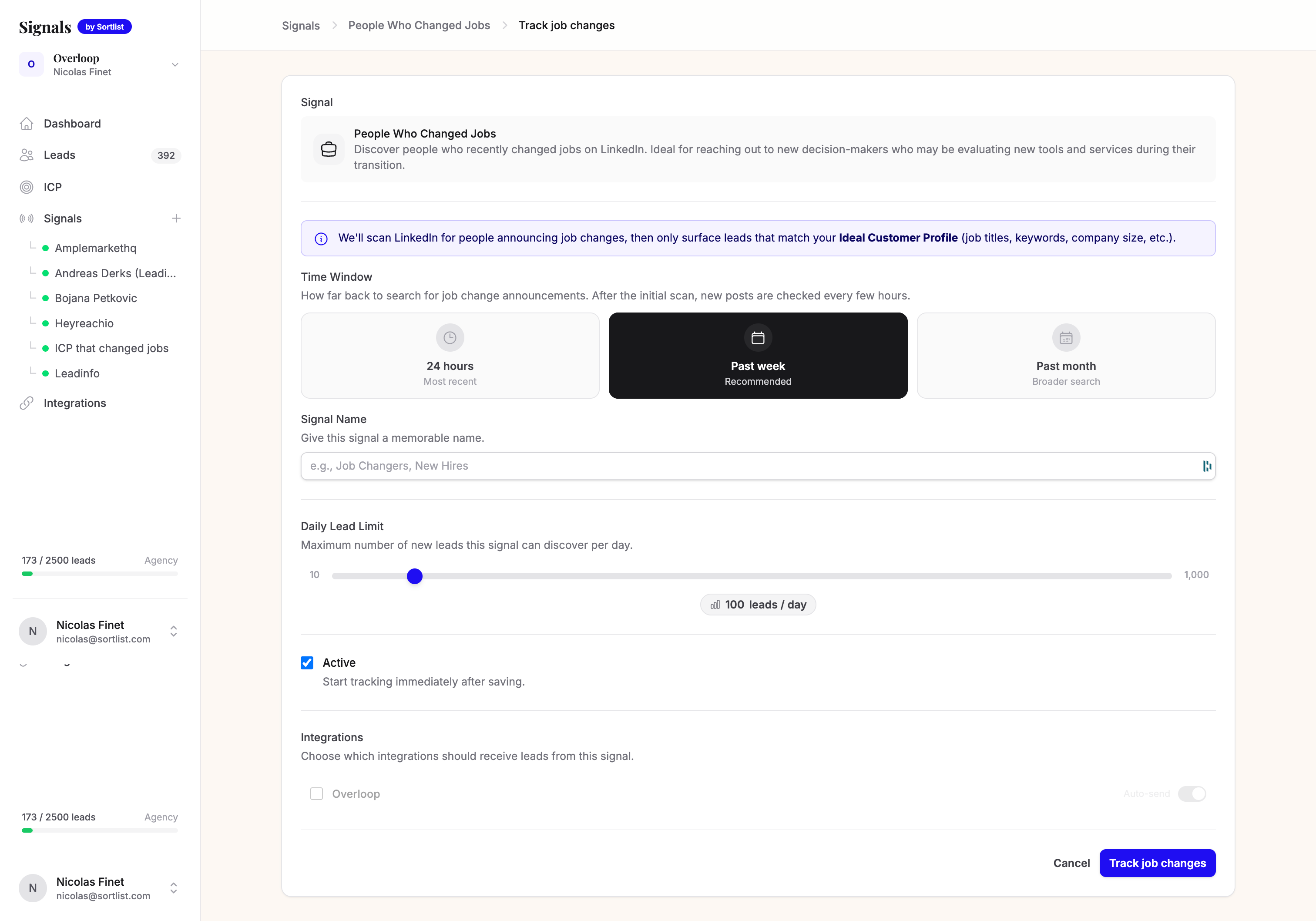 Job change signal configuration